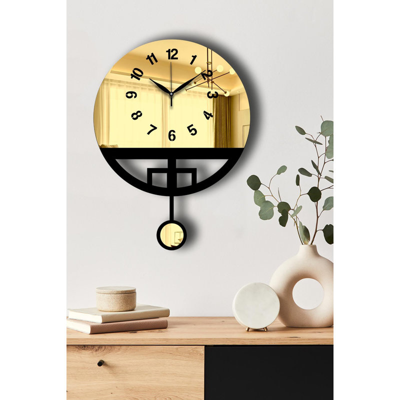 Elegant Decorative Wall Clock, Gold & Black, 15.4 x 19.7 inches | Durable MDF & Acrylic Construction, Thickness: 0.1 inches | Stylish Home Décor for Living Room, Office & Bedroom | Unique Design for Timeless Appeal