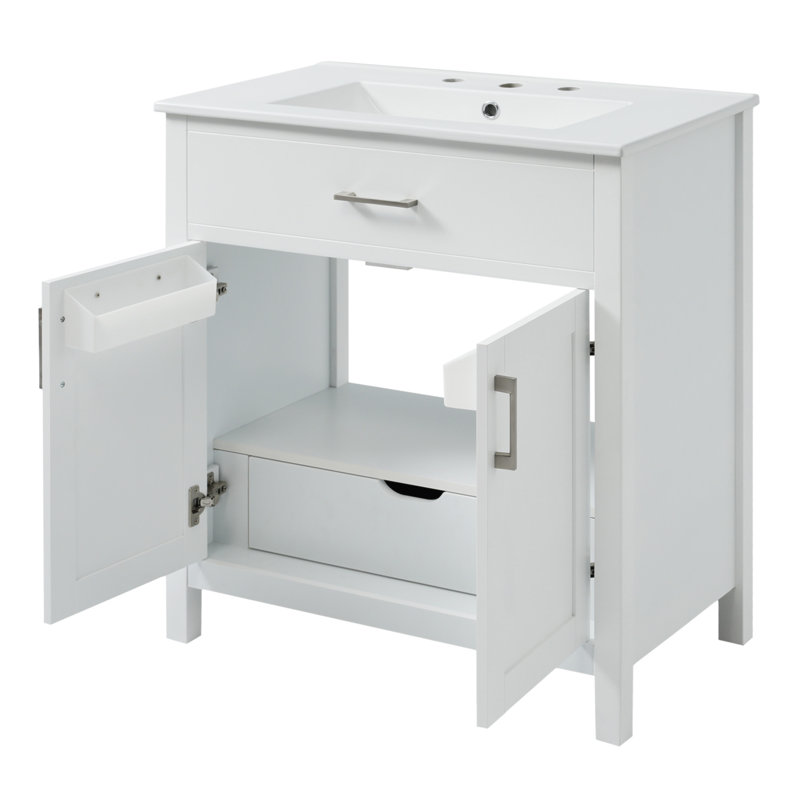 Meuble-lavabo de 30 pouces avec lavabo en céramique et beaucoup de rangement - parfait pour les petites salles de bain, durable et élégant