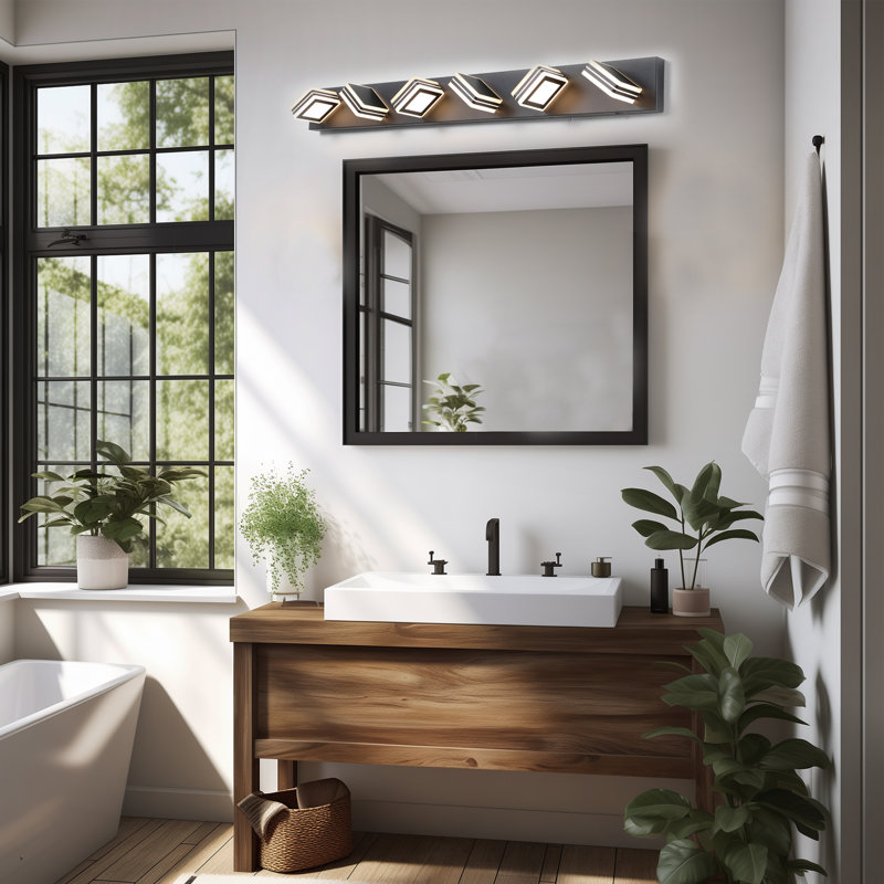6-Light Modern LED Bathroom Vanity Light, Black Rotatable Linear Wall Sconce for Mirror & Bath, 6, Matte Black
