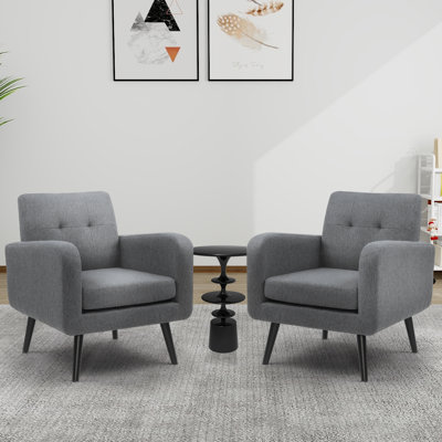 29.75" W Tufted Upholstered Accent Chair with Solid Wood Legs