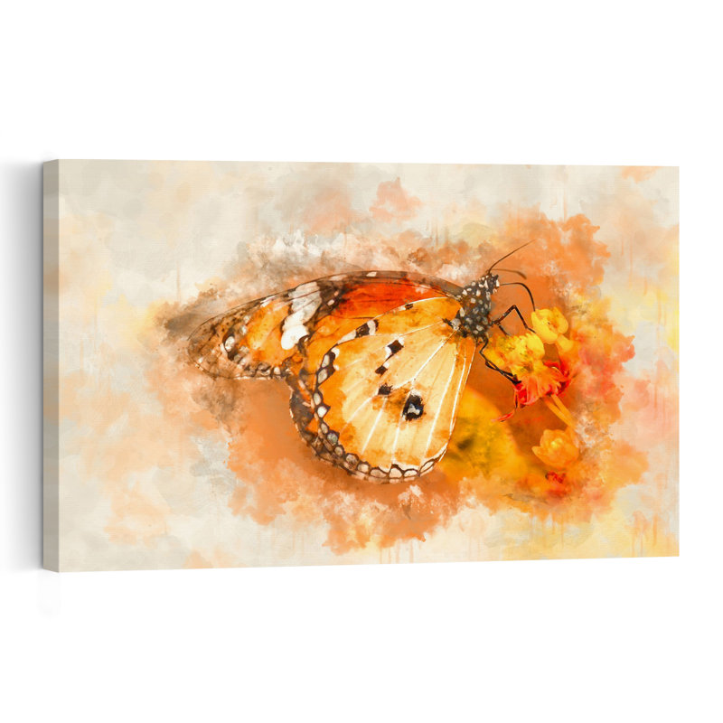 Vibrant Butterfly Bloom Butterfly Moth Tropical Flower Wall Art Print by Vesuvik Designs - Print, 60.96cm H x 91.44cm W