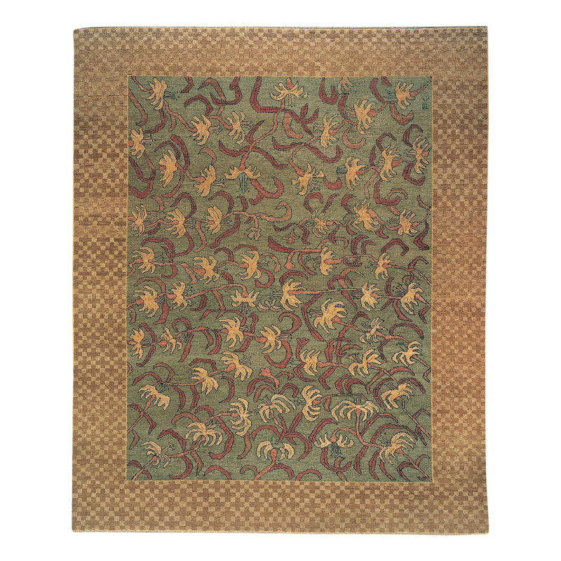 Samarkand Wool Floral Area Rug in Brown/Green, Rectangle 6' x 9'