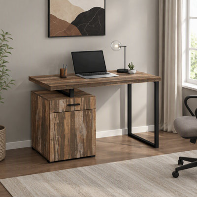 Computer Desk, Home Office, Laptop, Left, Right Set-up, Storage Drawers, 48"l, Work, Brown Laminate, Black Metal, Contemporary, Modern