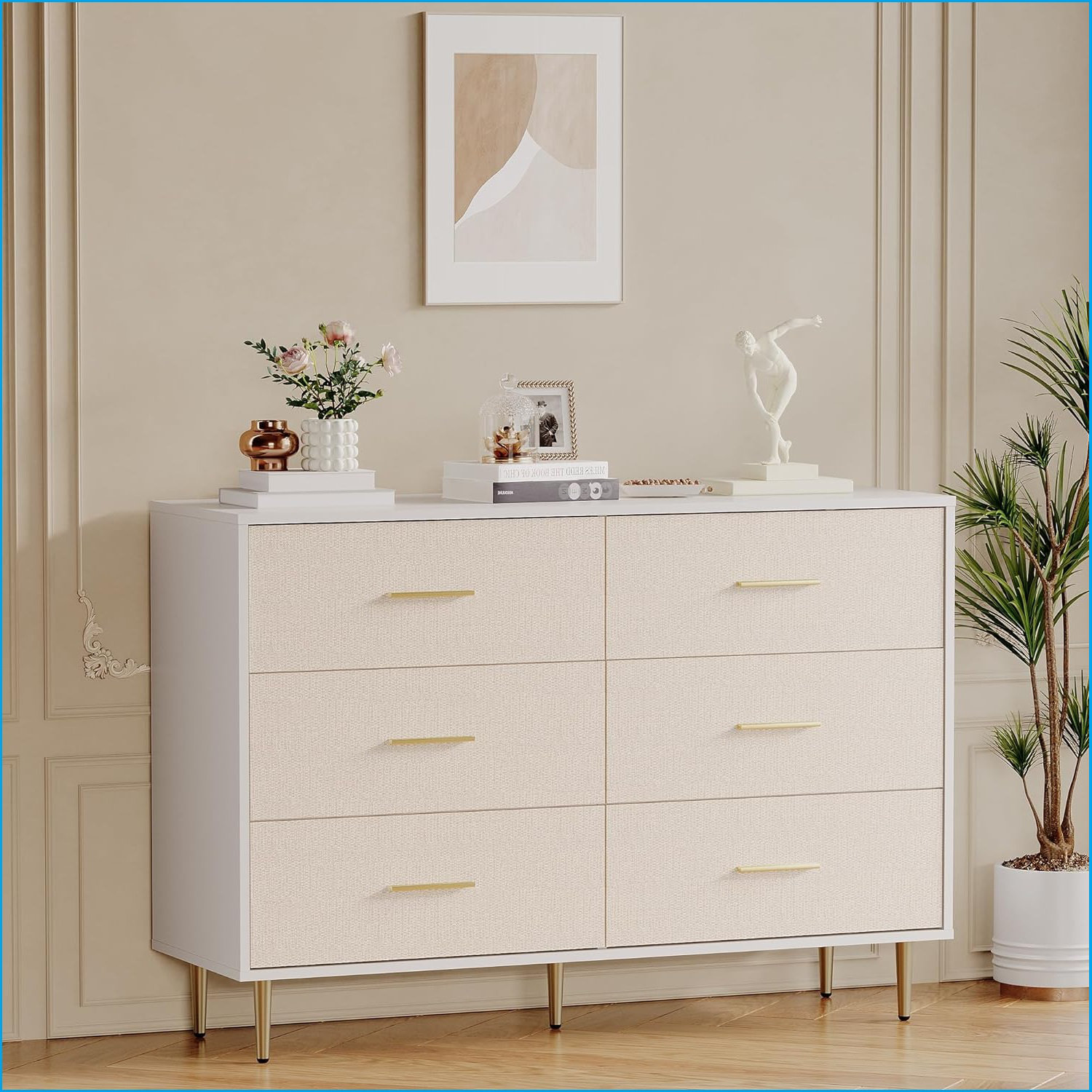 Mercer41 6 Drawer Dresser, Modern White Chest Of Drawers With Gold Metal  Legs And Handles, Large Narrow Wooden Dresser With Drawers, Storage Cabinet  For Bedroom, Living Room, Entryway | Wayfair