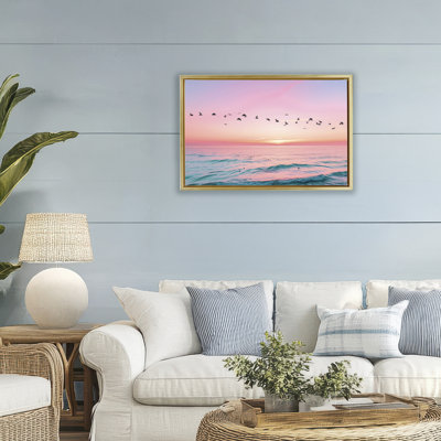 "Stupell Industries", Vol au-dessus d'un océan flottant, cadre flottant sur toile par Pink Sherbet