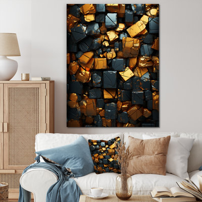 Grunge cubes dorés abstrait géométrique VI - art mural abstrait