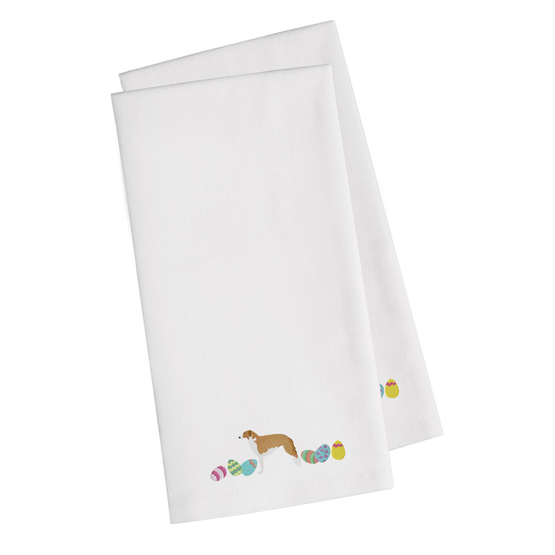 Cotton Embroidered Tea Towel Kitchen Towel, White, 28" H x 19" W x 0.1" D