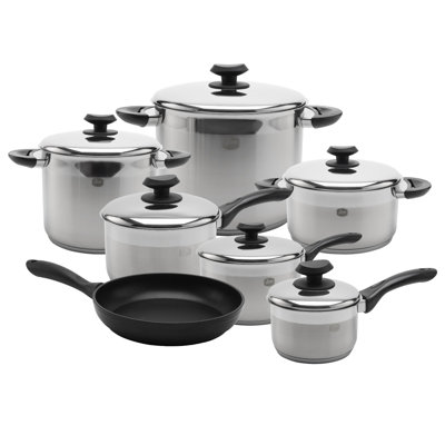 YBM Home 18/10 Tri-Ply Stainless Steel Cookware Set Induction Compatible 13 Pieces -  y1100vc