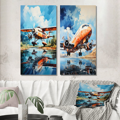 Plane Wildlife Takeoff Anticipation - Ensemble d'art mural en métal 2 pièces
