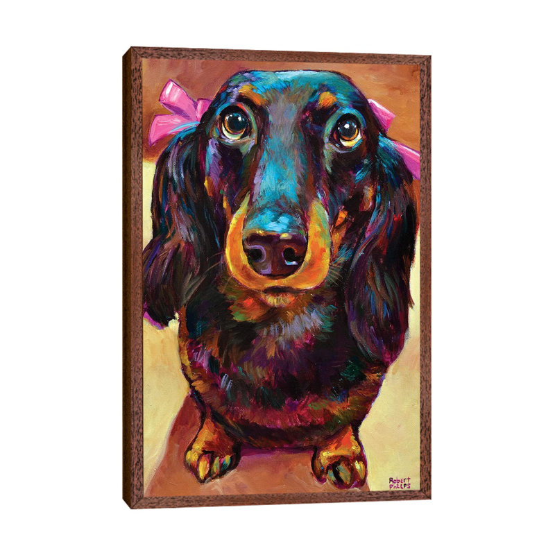 Roxy The Dachshund by Robert Phelps - Painting on Canvas, Classic Brown Wood Framed, 66.04 cm H x 45.72 cm W