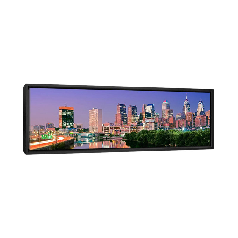 «Philadelphia, Pennsylvania Panoramic Night Skyline», reproduction de photo sur toile, H 20 po x l 60 po x P 1,5 po
