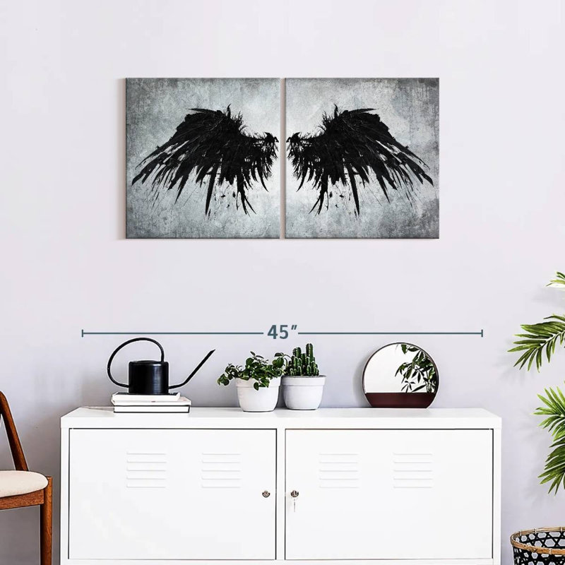 «Black Fallen Angel Wings», reproduction sur toile, H 37 po x l 18 po x P 1,25 po