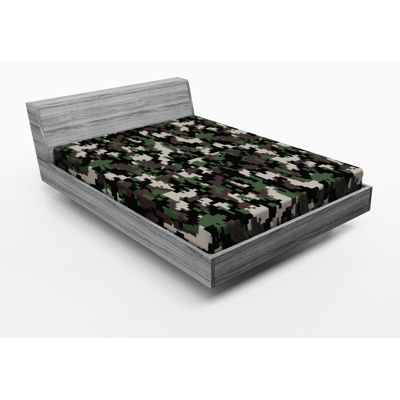 Microfiber Camouflage Fitted Sheet, Queen Fitted Sheet, Black/Green Camouflage 1