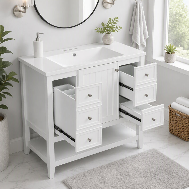 Meuble-lavabo 36 po avec lavabo et rangement polyvalent, White