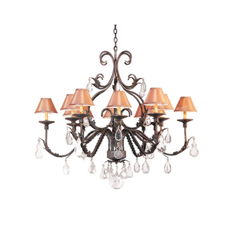 French Elegance 12 - Light Chandelier, White Parchment, Copper Rust Premium