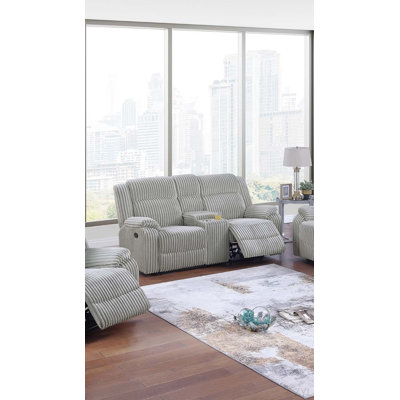 1Pc Motion Loveseat Ash Color Fur Like Corduroy Living Room Reclining Couch Plush Textured Seat