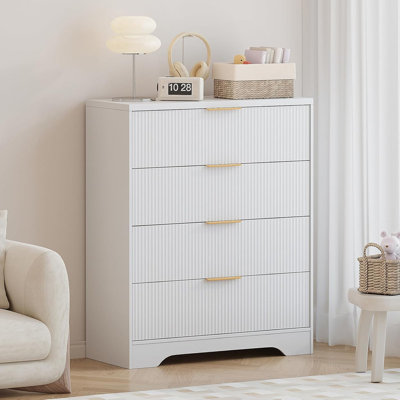 31.5" Dresser with 4 Drawers, Fluted Texture & Metal Handles, Compact Storage Cabinet for Bedroom, Living Room
