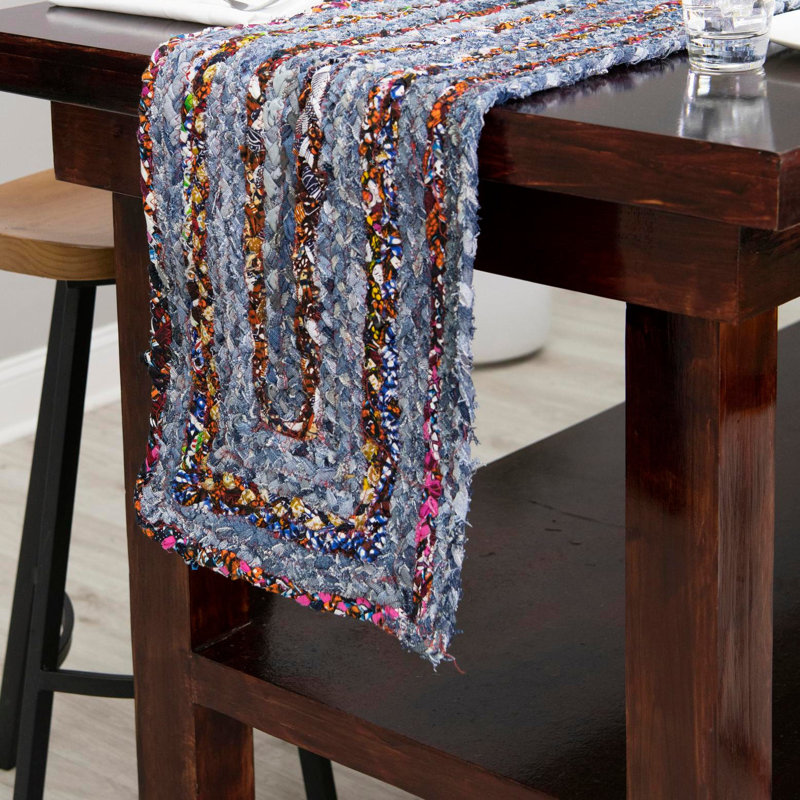Tullie Hand-Braided Blue Area Rug, Table Runner 1'2" x 5'1"