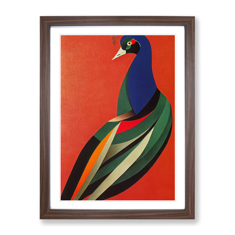 Peacock In Abstract No.6 - Wrapped Canvas Print, 34cm H x 25cm W, Walnut Framed