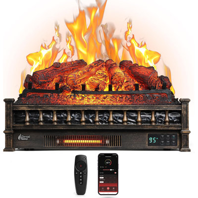 Shrum 26" WiFi Infrared Quartz Electric Fireplace with Sound Crackling, Realistic Pinewood Logs, Timer, 1500W