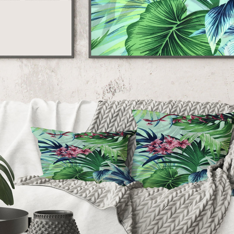 Fleurs tropicales tropicales VII - coussin traditionnel imprimé, 18" x 18"
