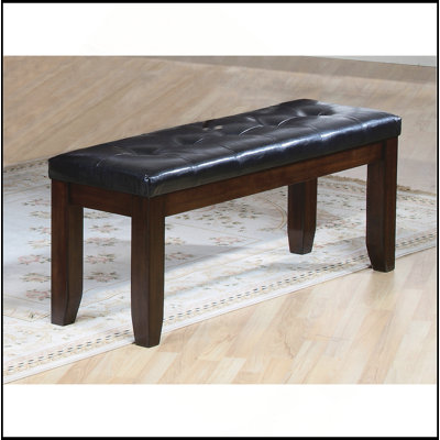 Banc moderne 1pc avec siège d'aspect cuir capitonné capitonnage pieds en bois meubles de chambre à coucher finition brun cerise