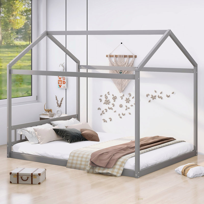 Grand lit en bois avec tête de lit (lit), Gris
