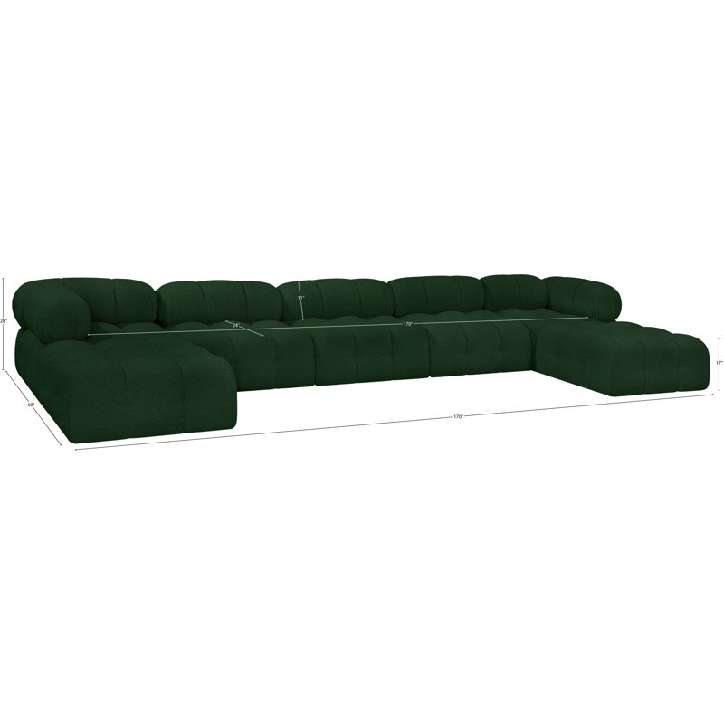 Ames 170'' Upholstered Sectional, Green Boucle Fabric