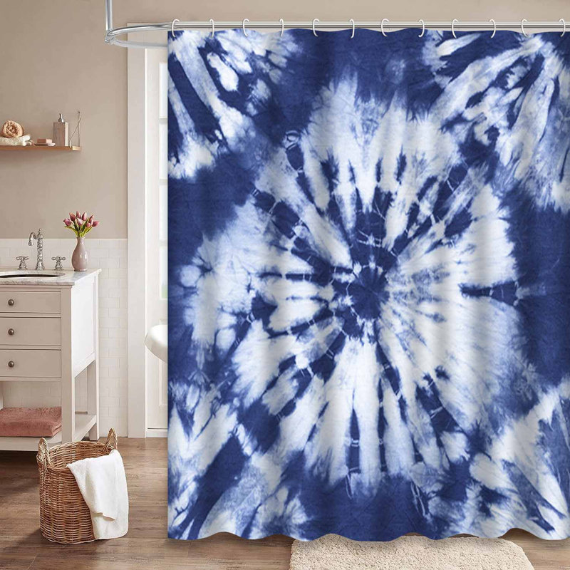 Rideau de douche abstrait en tissu indigo avec 12 crochets, L 72 po x l 78 po