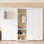 Lit escamotable double en métal blanc - lit pliant 2 en 1 peu encombrant avec garde-robe, tablettes et prise de courant intégrée