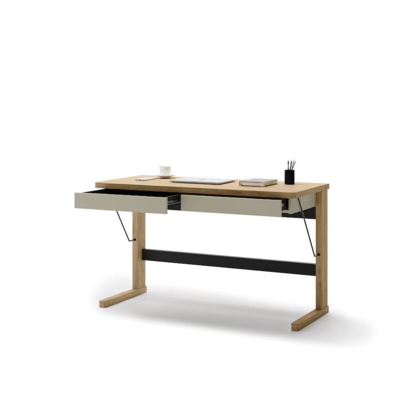 Besnike 6 Desk in Oiled Oak & Cashmere - Sophisticated Workspace Solution