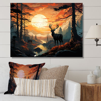 «Deer Sunset Landscape In Canada I - Deer Animal», art mural