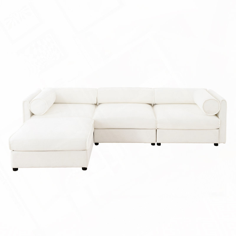 Canapé en chenille 3 places avec repose-pieds, Blanc