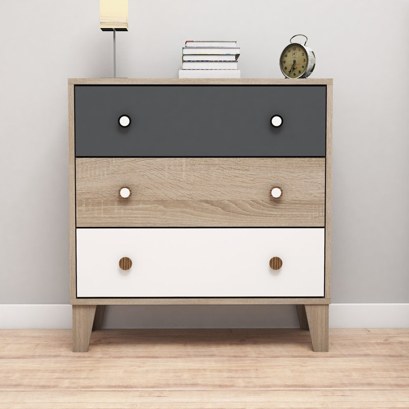 Commode 3 tiroirs 31,5 po Borst, Blanc / anthracite / Sonomo