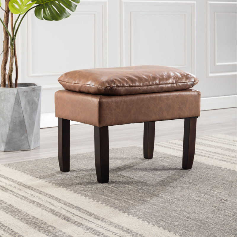 Bailes Faux Leather Ottoman, Walnut Brown Faux Leather