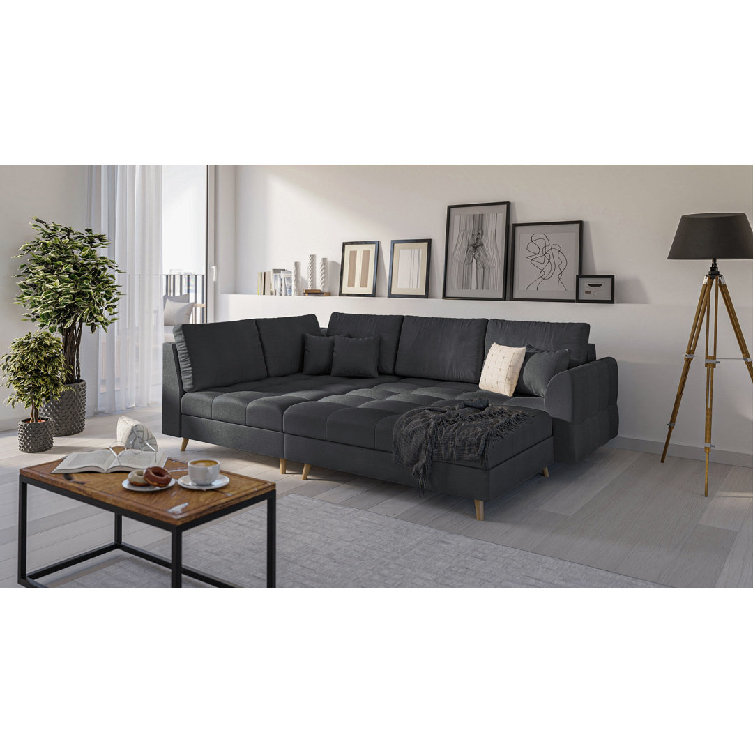 Ecksofa Naples mit Holzfüßen Im Skandinavischen Stil mit Hocker