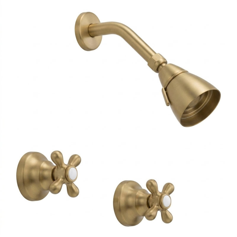 Rhine In-Wall Shower Set with Cross Handles by Strom Living, Unlacquered Raw Brass