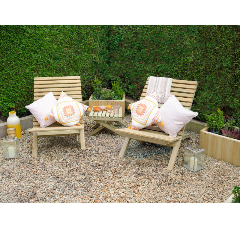 2 - Person Wood Patio Dining Set with