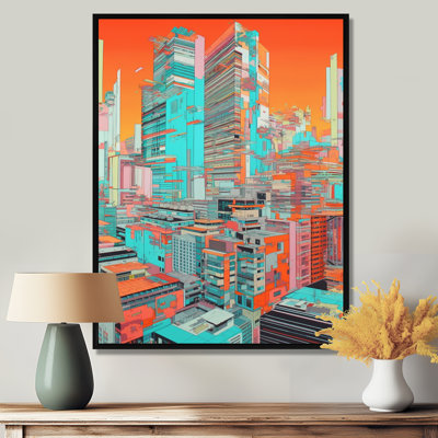 Gratte-ciel urbain de la ville de Futur, coucher de soleil urbain, salon d'art mural de Tokyo