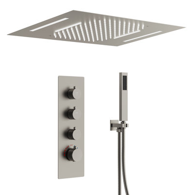 Système de douche à pluie thermostatique à DEL, pomme de douche à fixation au plafond avec douchette