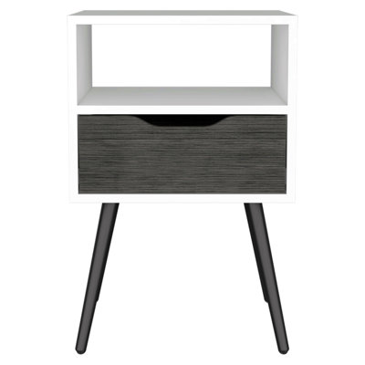 Nightstand 25"H, Superior Top, Four Legs, One Open Shelf, One Drawer