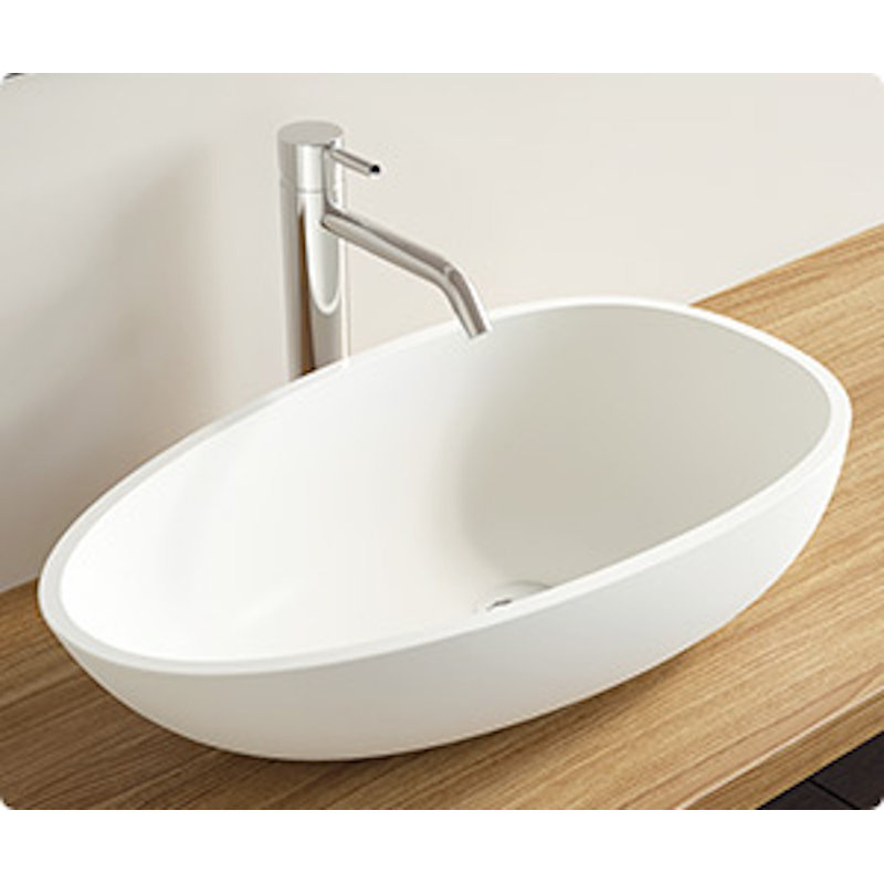 Lavabo de salle de bain ovale en résine blanc mat 24,4 po x 13,7 po Badeloft WB-01-M, Blanc mat