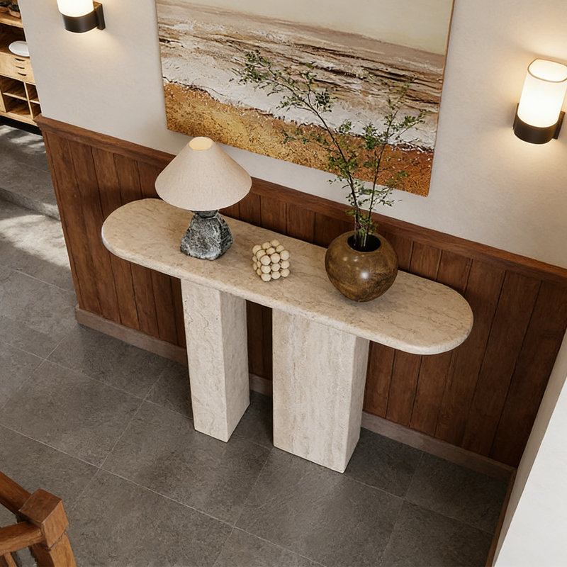 Console à conception elliptique tendance, Beige, H 33,46 po x l 55,12 po x P 13,78 po