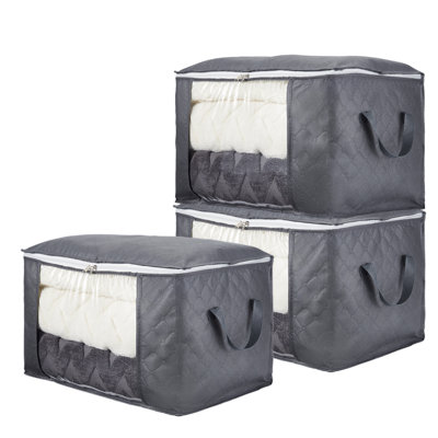 Ensemble de 3 sacs de rangement pour vêtements non tissés avec fenêtre, organisateurs de garde-robe respirants gris foncé, 21,7 po x 13,8 po x 12,6 po