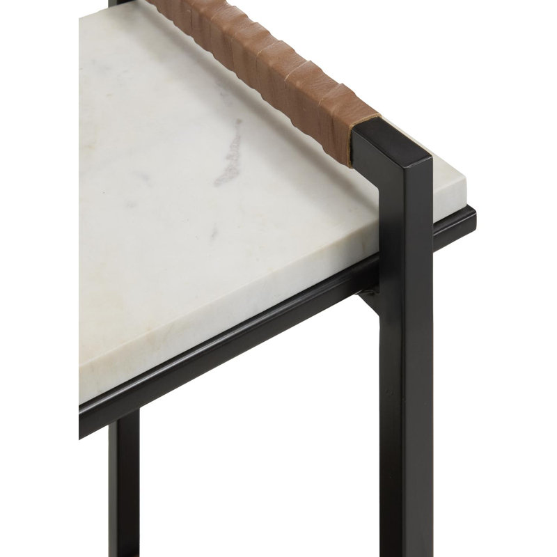 Novelle 25" White Marble and Metal End Table