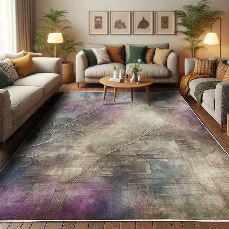Gray and Pale Lilac Synthetic Rectangular Area Rug