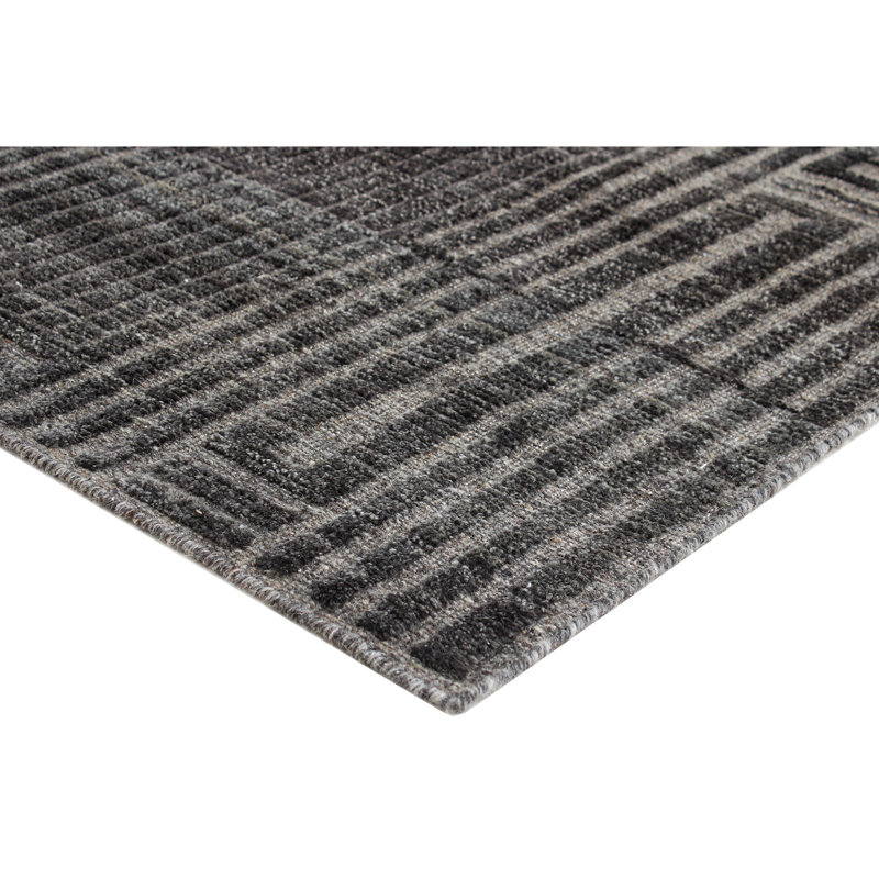 Hand Knotted Wool Striped Area Rug in Charcoal, Rectangle 8' x 10'