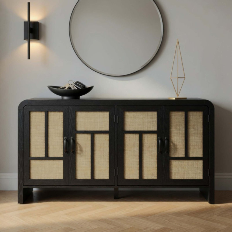 Buffet en rotin - 4 portes et tablettes ajustables
