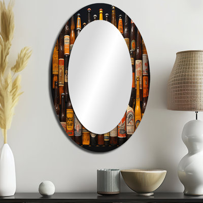 Bouteille de bière Collage IX - Miroir décoratif ovale sur métal