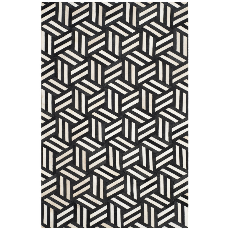 Tapis géométrique en cuir tissé à la main Stasia, Carré 6 pi